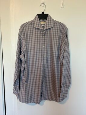 Michael Kors Men's Plaid Dress Shirt in Gray and Light Blue